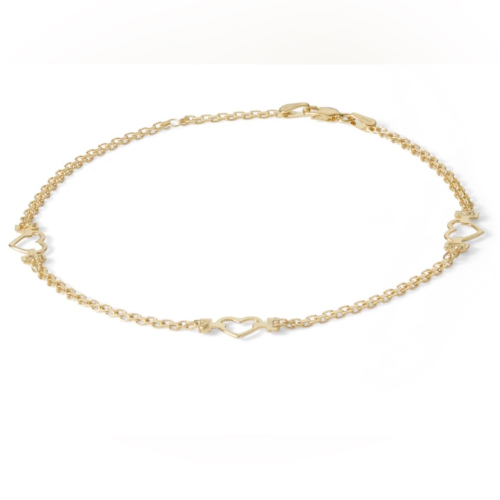 Adjustable Heart Bismark Chain Anklet in 10K Solid Gold - 10" - Picture 6 of 6